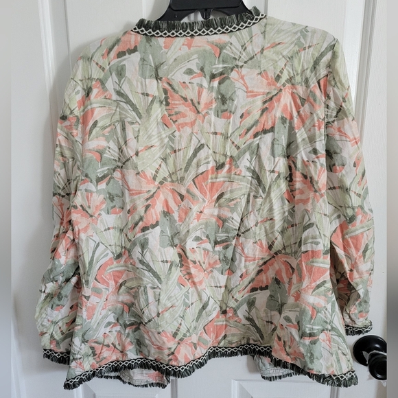 Chico's Women's Open Floral Linen Blend Cardigan Long Sleeve Multicolor Size 2 - Picture 4 of 4